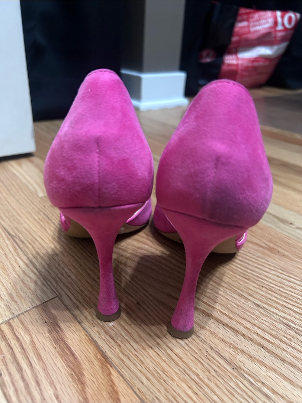 Vince Camuto Pink Suede Peep Toe Heels - Picture 4 of 7
